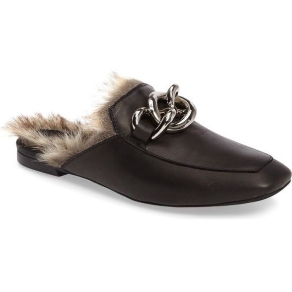 Jeffrey Campbell Shoes - Jeffrey Campbell ☻︎ Ravis Vegan Fur Flat Chain Bit Slide Leather Mules ☻︎ Brown